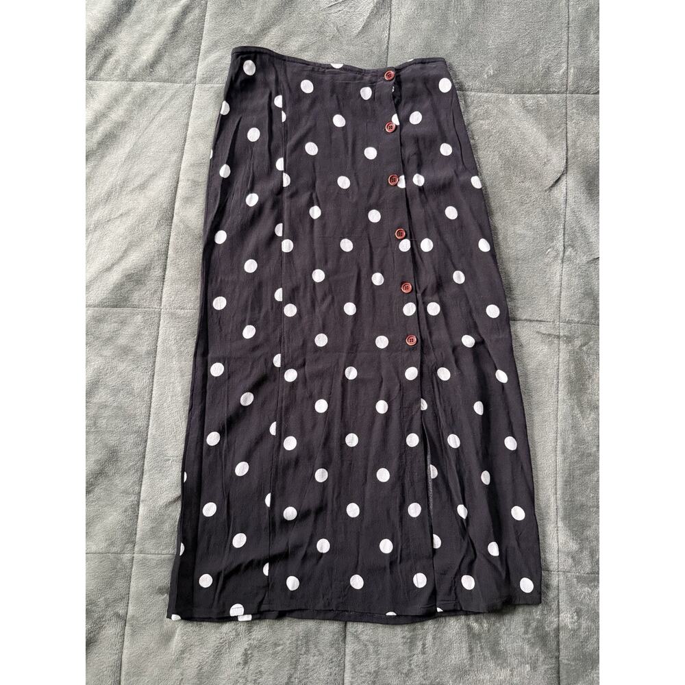 Free People Polka Dot Black and White Button Down Midi Skirt Size 4